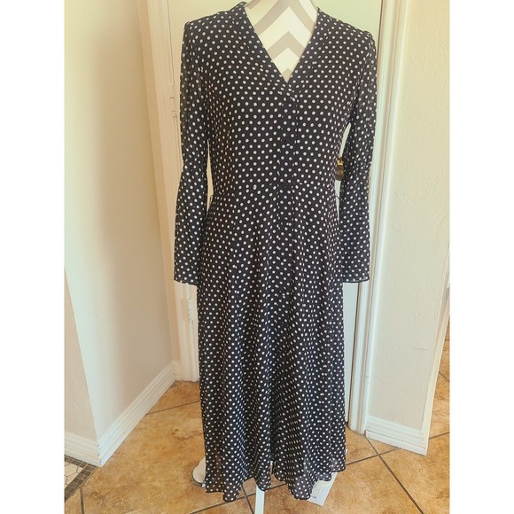 Michael Kors midi dress v-neck 3/4 sleeve polka dot size M brown S ..M - Picture 10 of 12